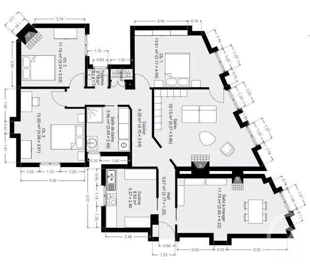 Appartement F5 à vendre - 5 pièces - 101.94 m2 - PARIS - 75006 - ILE-DE-FRANCE - Century 21 Assas Raspail
